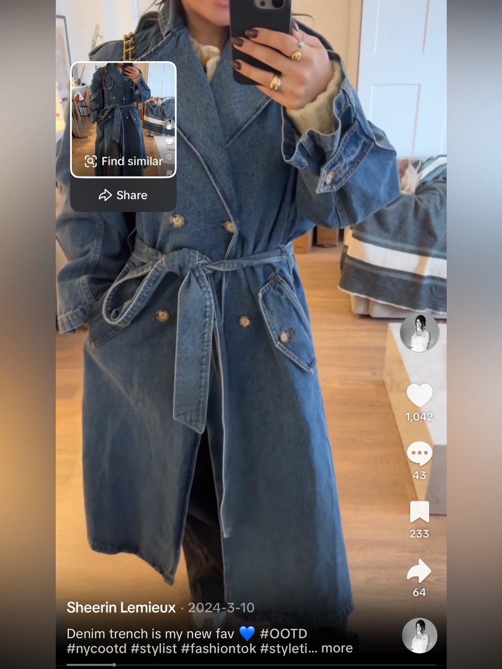 New Abercrombie & Fitch Denim Trench Coat Dark Wash XS